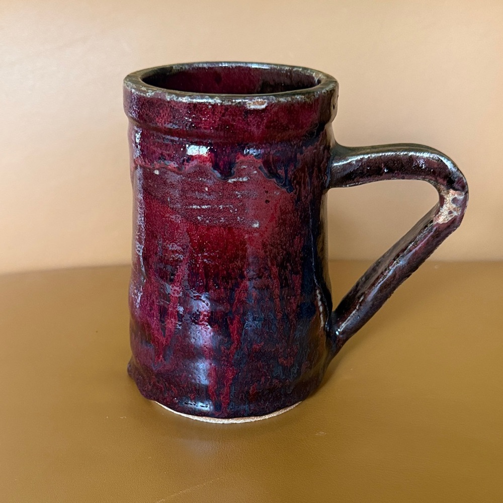 Hand Crafted Ceramic Piece in Deep Burgundy and Black